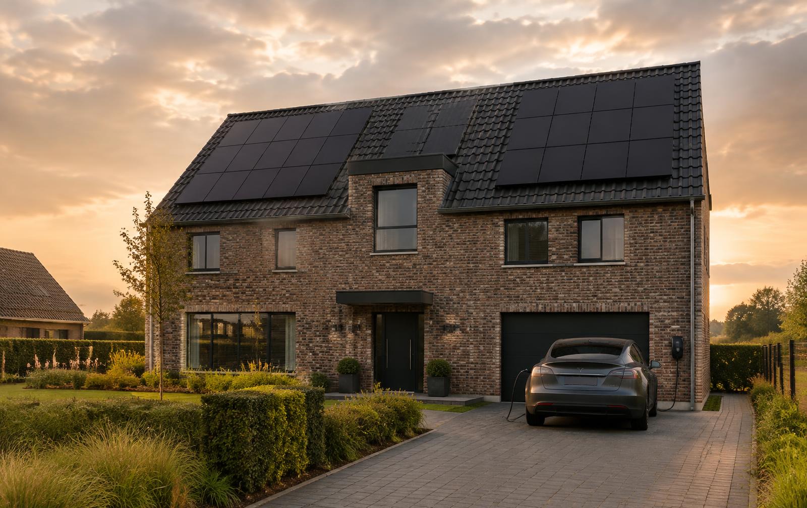 Woning met zonnepanelen en laadpaal